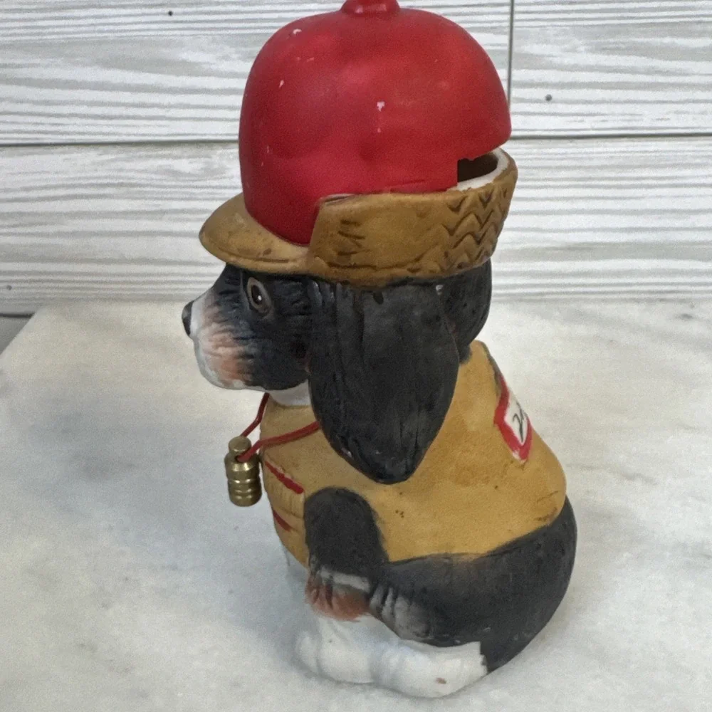 Vintage Jasco Hunting Dog Bank Figurine Red Hat Spaniel Stopper Missing